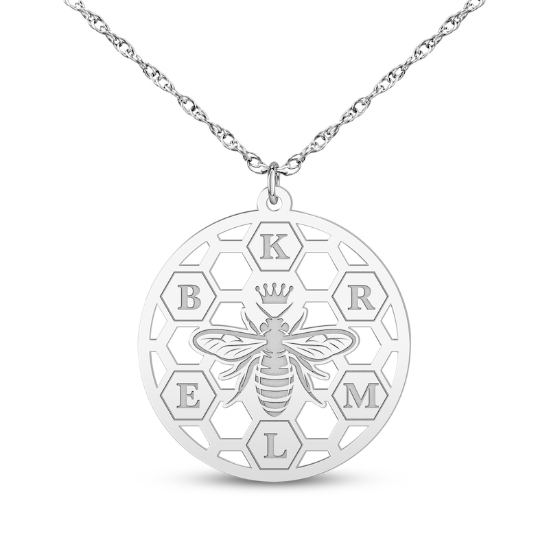 Main Image 1 of Bee & Honeycomb Initial Necklace Sterling Silver 18"