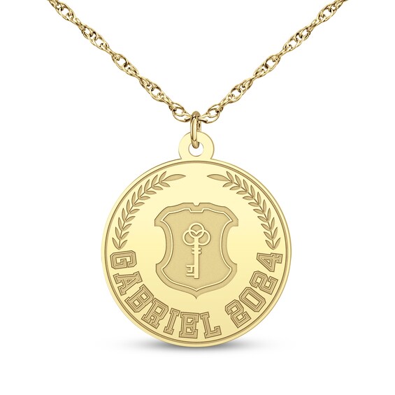 Men's Graduate Name & Year Disc Necklace 14K Yellow Gold 22"