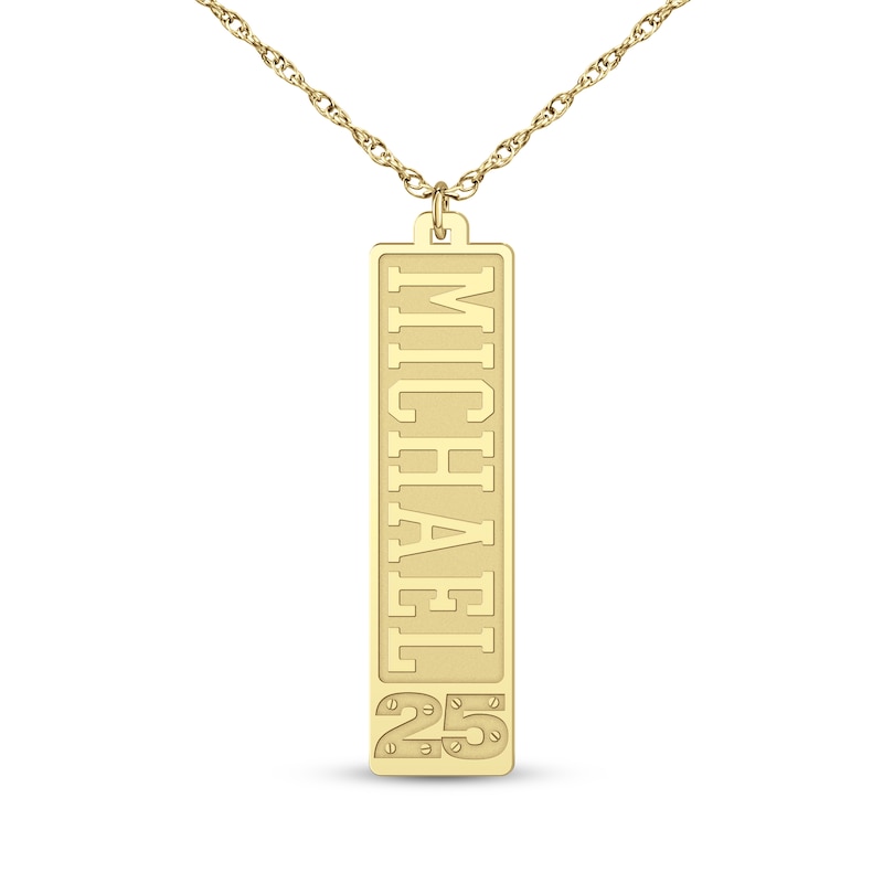 Main Image 1 of Men's Engravable Name & Sports Number Tag Necklace 10K Yellow Gold 22"