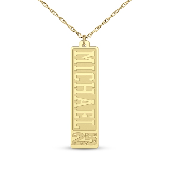 Men's Engravable Name & Sports Number Tag Necklace 14K Yellow Gold 22"