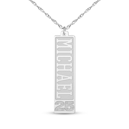 Men's Engravable Name & Sports Number Tag Necklace Sterling Silver 22"