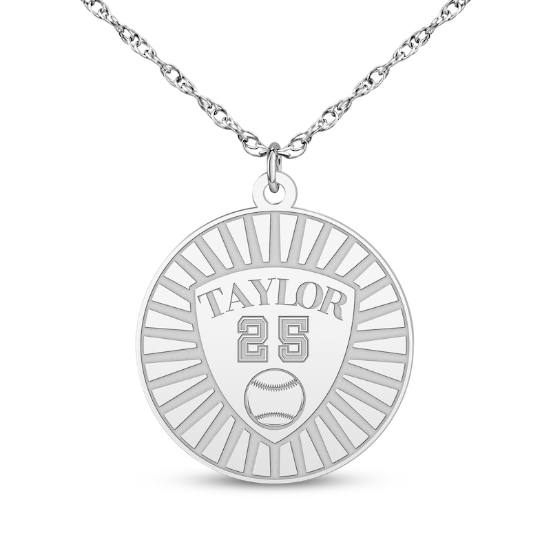 Main Image 1 of Name, Number & Sport Disc Necklace 10K White Gold 18"