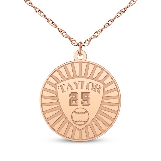 Name, Number & Sport Disc Necklace 14K Rose Gold 18"