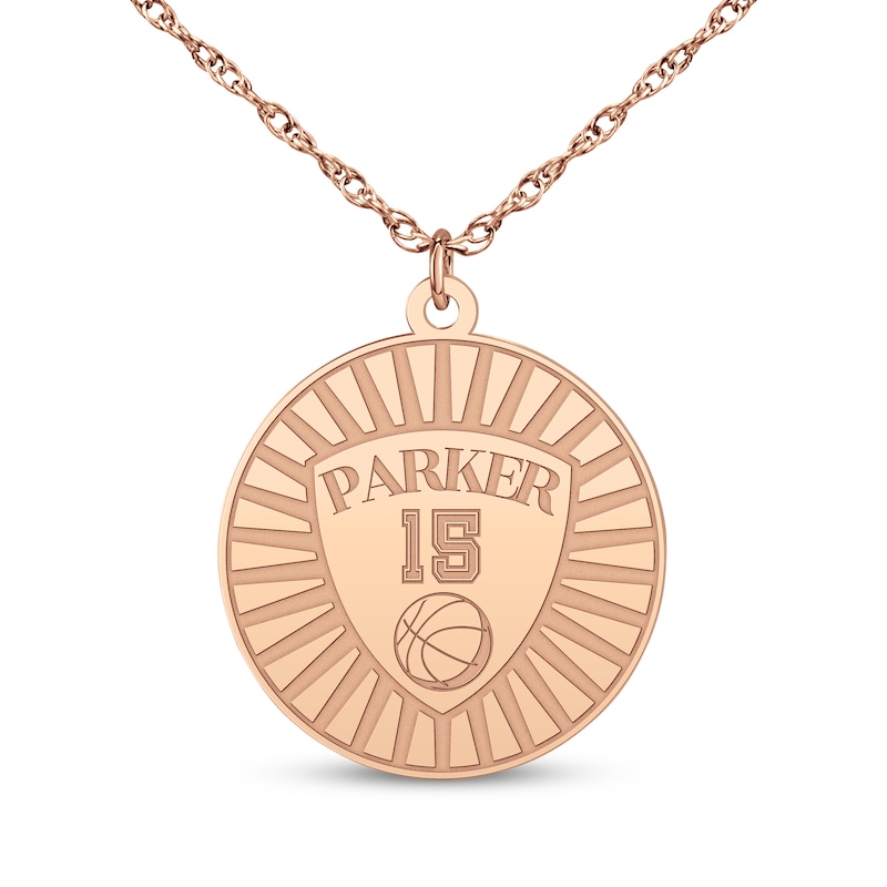 Main Image 2 of Name, Number & Sport Disc Necklace 14K Rose Gold 18"
