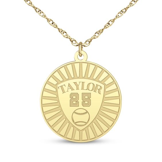 Name, Number & Sport Disc Necklace 14K Yellow Gold 18"