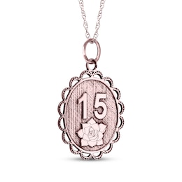 Engravable Quinceañera “15” Oval Necklace 10K Rose Gold 18"
