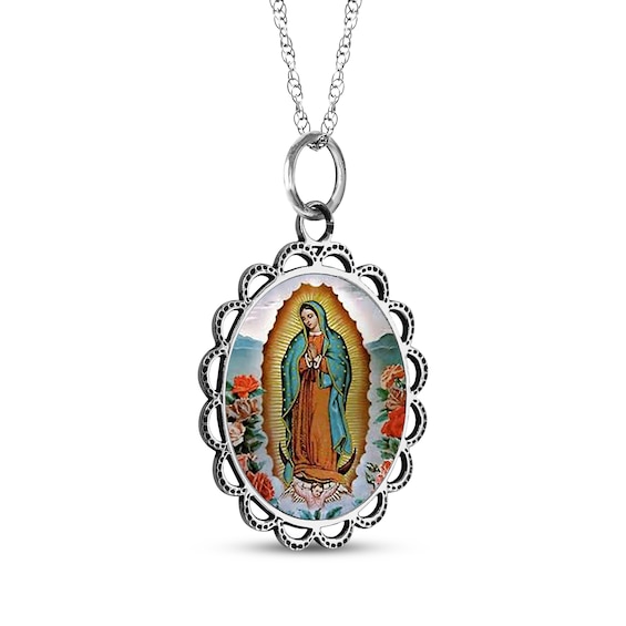 Our Lady of Guadalupe Engravable Necklace Sterling Silver 18"