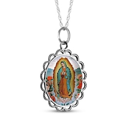 Our Lady of Guadalupe Engravable Necklace 10K White Gold 18"