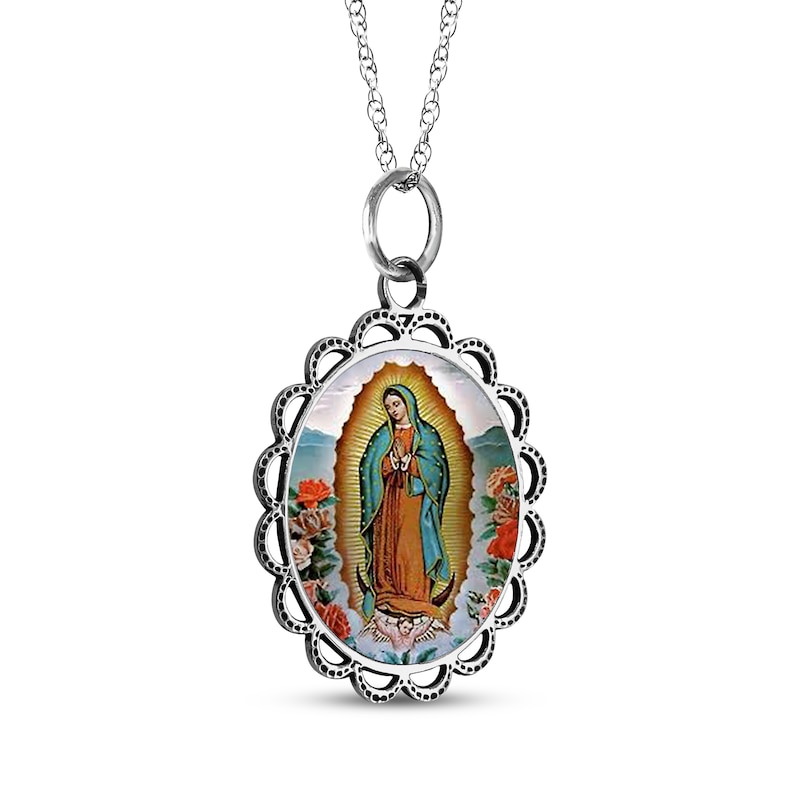 Main Image 1 of Our Lady of Guadalupe Engravable Necklace 10K White Gold 18"