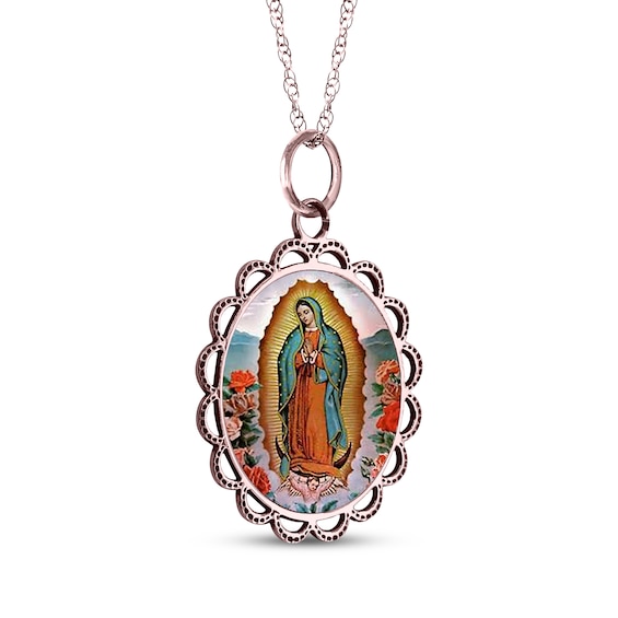 Our Lady of Guadalupe Engravable Necklace 10K Rose Gold 18"