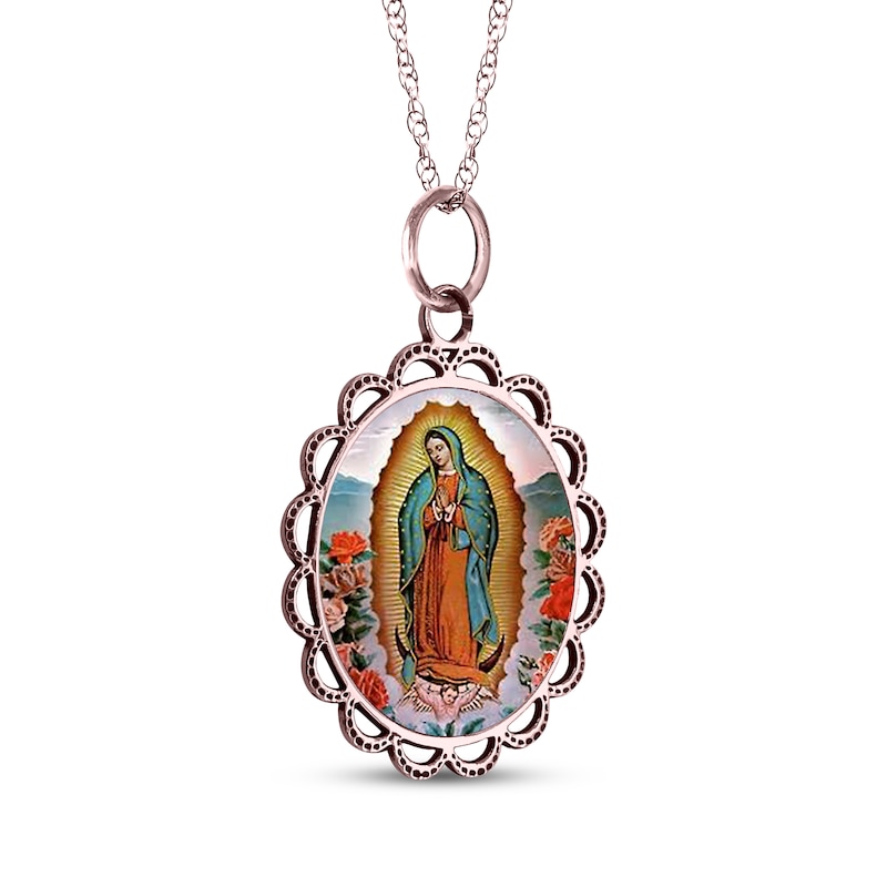 Main Image 1 of Our Lady of Guadalupe Engravable Necklace 10K Rose Gold 18"