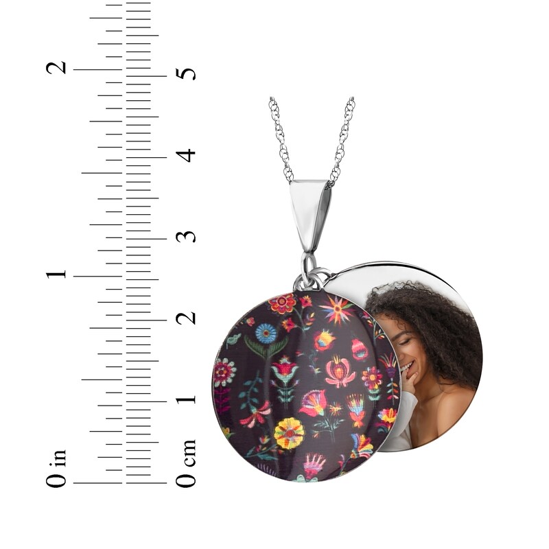 Main Image 4 of Flower & Photo Engravable Disc Necklace Sterling Silver 18"