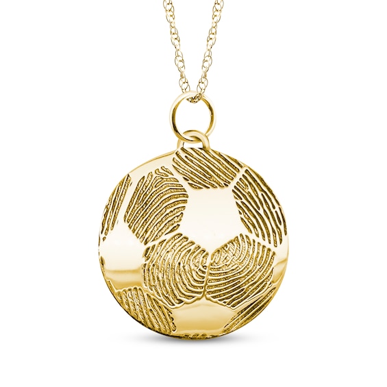 Your Own Fingerprint Soccer Ball Necklace 10K Yellow Gold 18"