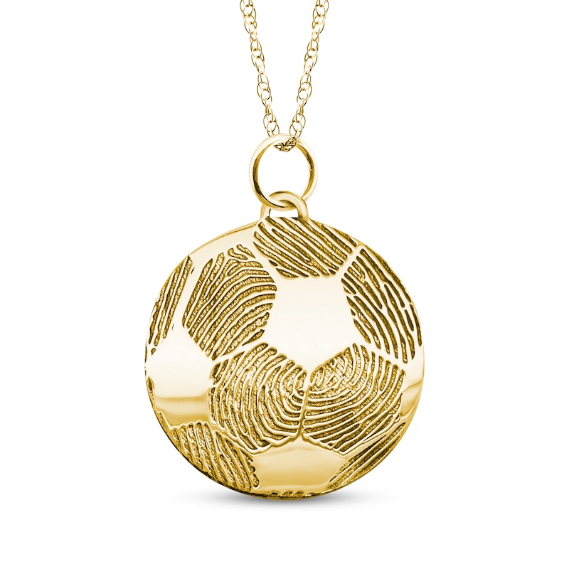 Main Image 1 of Your Own Fingerprint Soccer Ball Necklace 10K Yellow Gold 18"