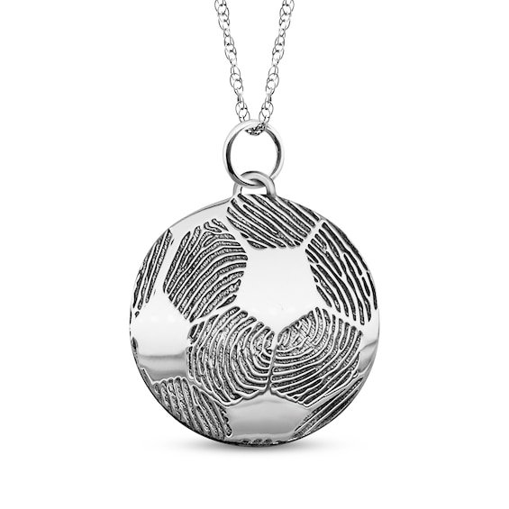 Your Own Fingerprint Soccer Ball Necklace 10K White Gold 18"
