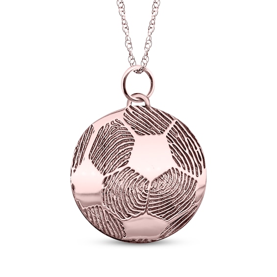 Your Own Fingerprint Soccer Ball Necklace 10K Rose Gold 18"