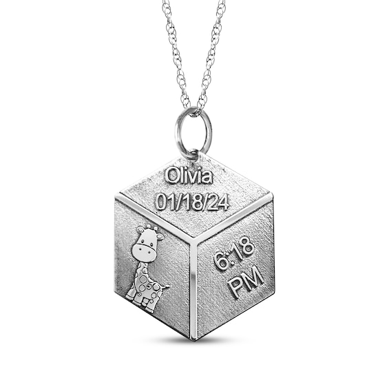 Birth Stats Block Necklace Sterling Silver 18"