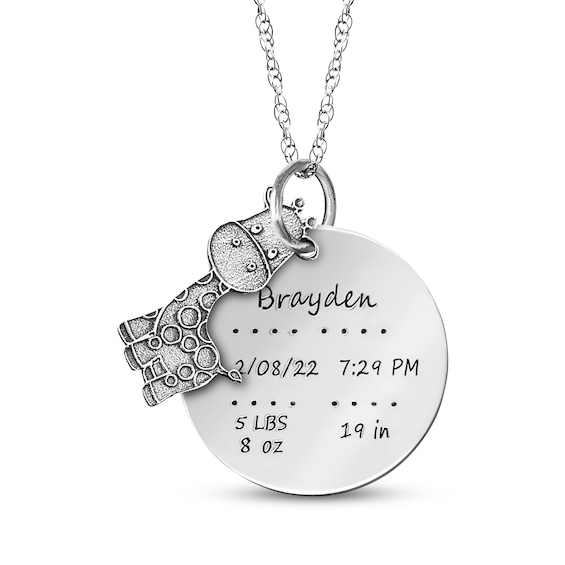 Birth Stats Disc Necklace Sterling Silver 18"