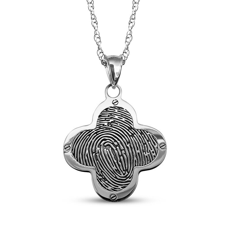 Main Image 1 of Your Own Fingerprint Clover Necklace Sterling Silver 18"