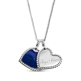 Your Own Handwriting & Color Enamel Double Heart Necklace Sterling Silver 22"