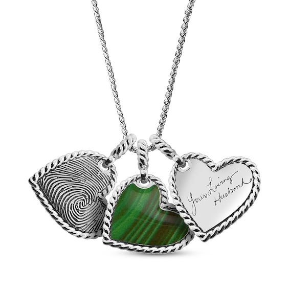 Your Own Handwriting & Color Enamel Triple Heart Necklace Sterling Silver 22"