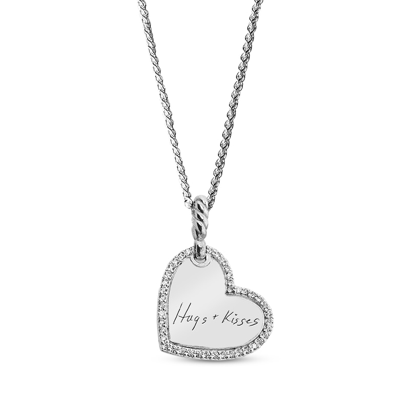Main Image 1 of Your Own Handwriting Tilted Heart Necklace with White Lab-Created Sapphires Sterling Silver 22"