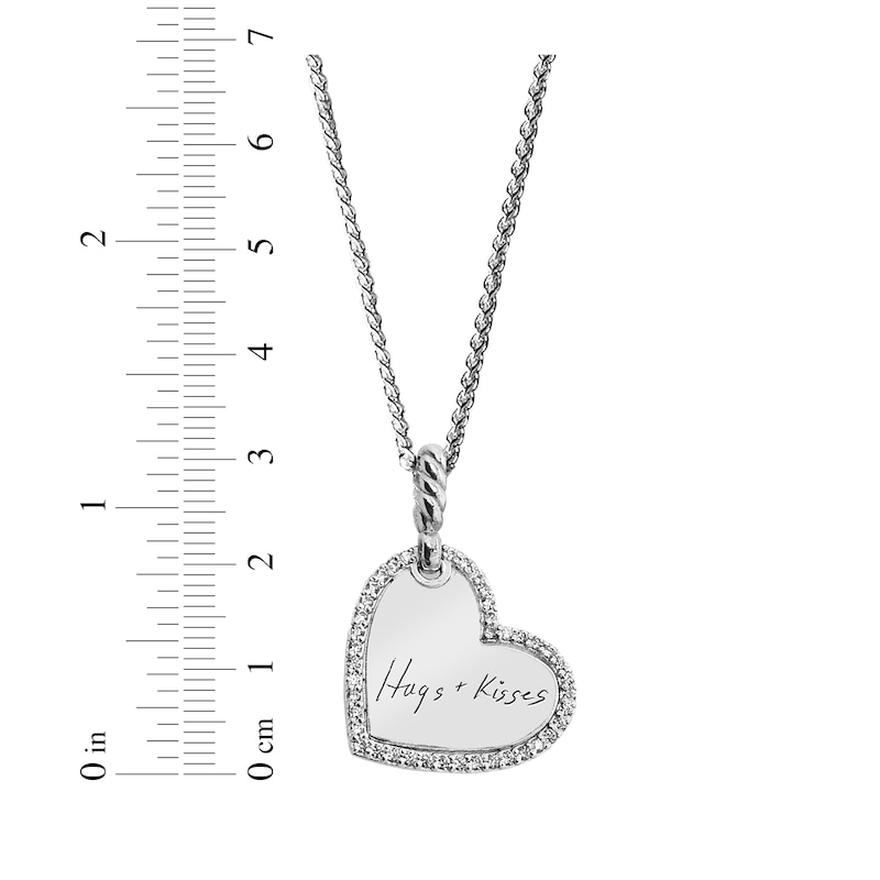 Main Image 2 of Your Own Handwriting Tilted Heart Necklace with White Lab-Created Sapphires Sterling Silver 22"