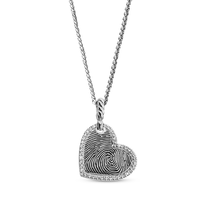 Main Image 1 of Your Own Fingerprint Tilted Heart Necklace with White Lab-Created Sapphires Sterling Silver 22"