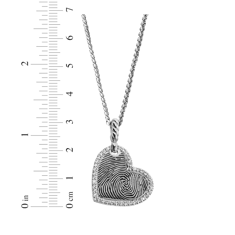 Main Image 2 of Your Own Fingerprint Tilted Heart Necklace with White Lab-Created Sapphires Sterling Silver 22"