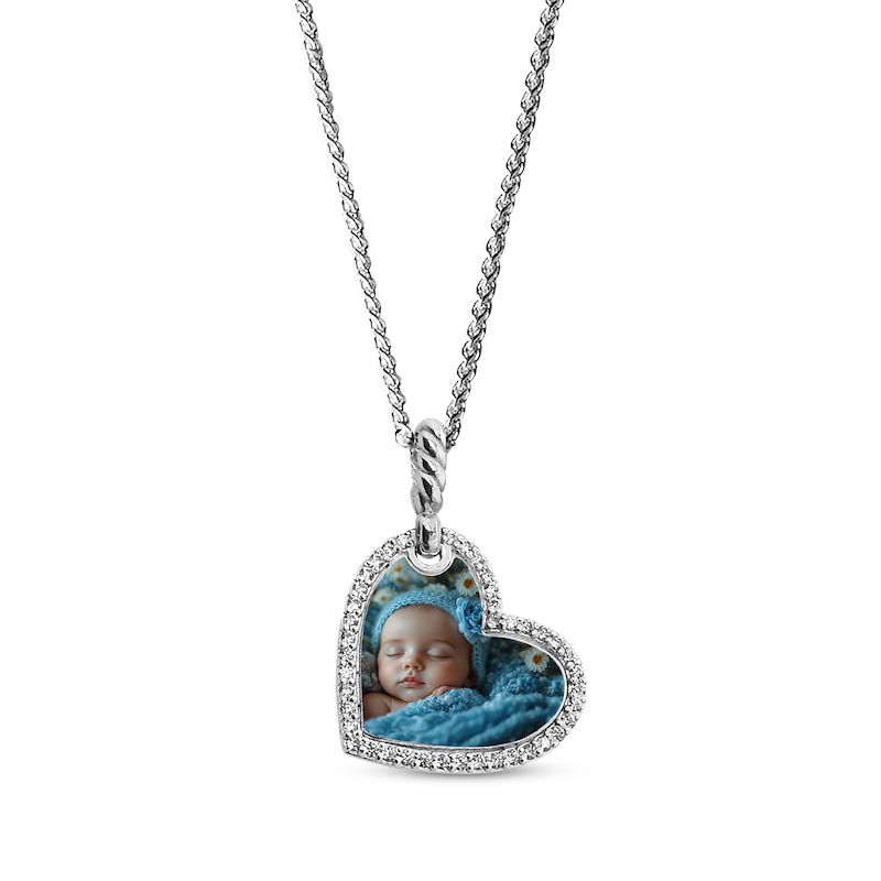 Main Image 1 of Photo Tilted Heart Necklace with White Lab-Created Sapphires Sterling Silver 22"