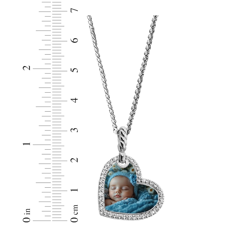 Main Image 2 of Photo Tilted Heart Necklace with White Lab-Created Sapphires Sterling Silver 22"