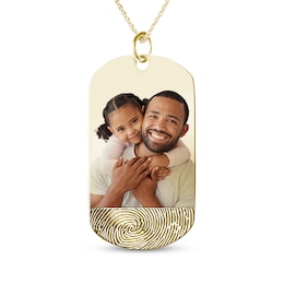 Engravable Photo and Your Own Fingerprint Dog Tag Necklace 10K Yellow Gold 22"