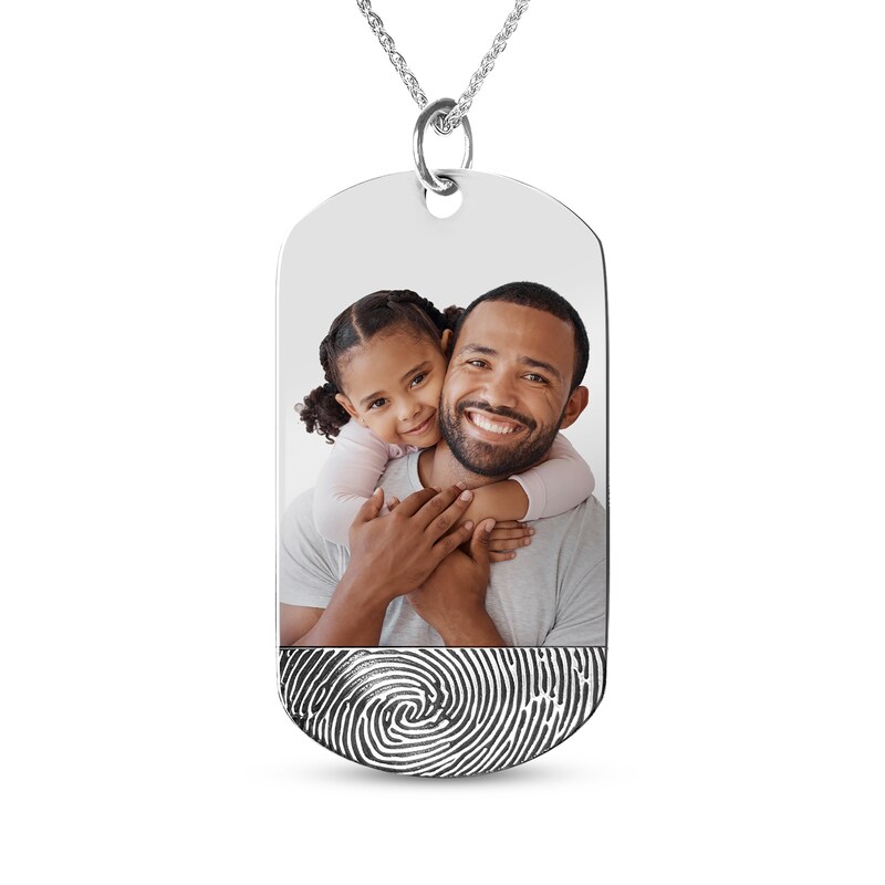 Main Image 1 of Engravable Photo and Your Own Fingerprint Dog Tag Necklace 10K White Gold 22"