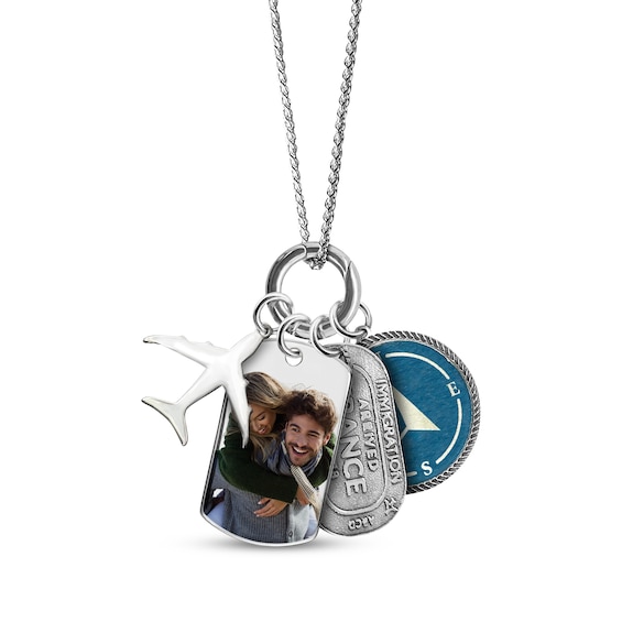 Travel Story Photo Tag & Charm Necklace Sterling Silver 18"