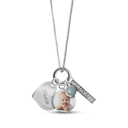 Photo Disc & "Mom" Charm Necklace Sterling Silver 18"