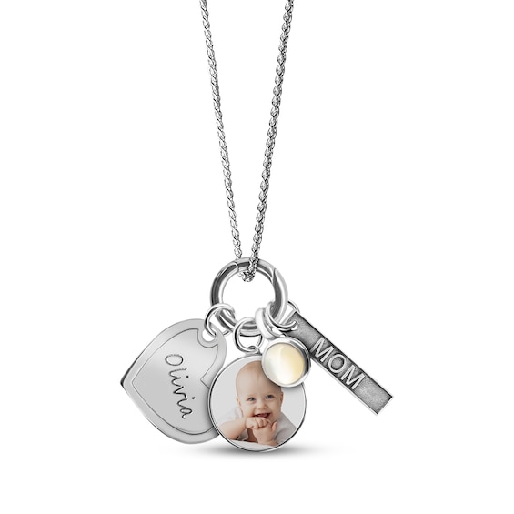 Photo Disc & "Mom" Charm Necklace Sterling Silver 18"