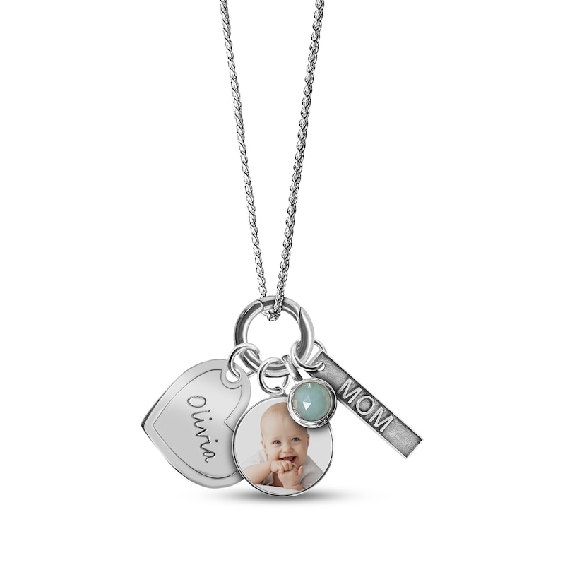 Main Image 1 of Photo Disc & "Mom" Charm Necklace Sterling Silver 18"