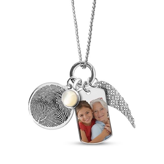 Photo Tag & Fingerprint Charm Necklace Sterling Silver 18"