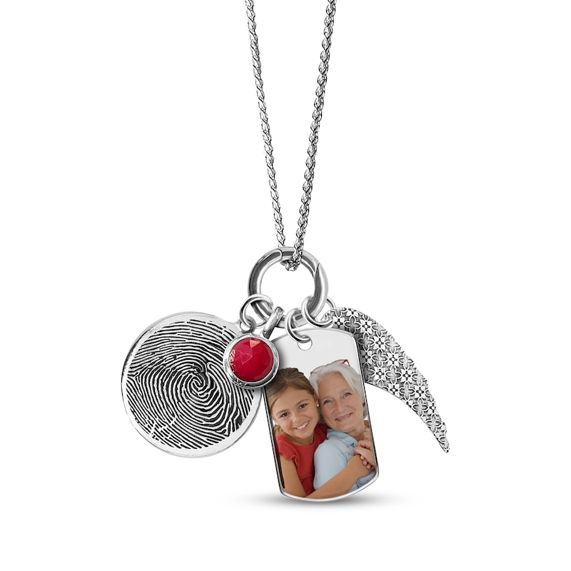 Main Image 1 of Photo Tag & Fingerprint Charm Necklace Sterling Silver 18"