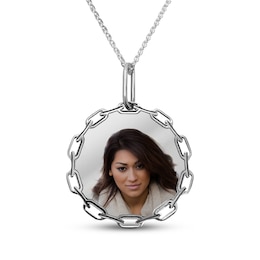 Photo Paperclip Chain Frame Disc Necklace Sterling Silver 18"