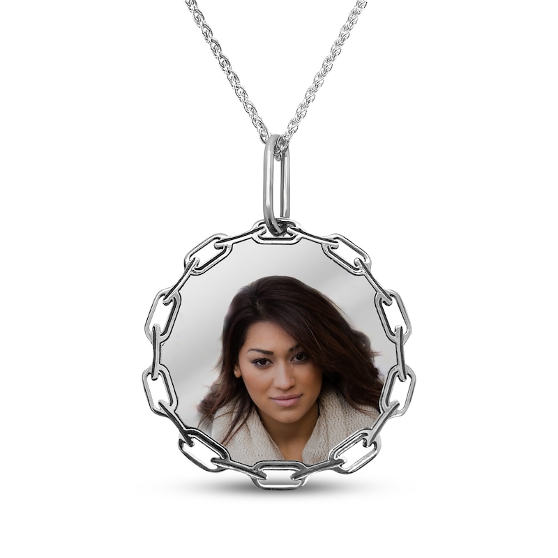 Main Image 1 of Photo Paperclip Chain Frame Disc Necklace Sterling Silver 18"