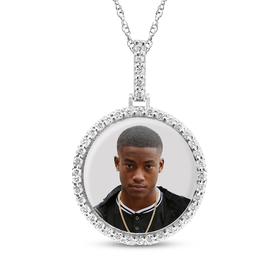 Photo Diamond Accent Frame Disc Necklace Sterling Silver 18"