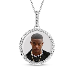 Photo Diamond Accent Frame Disc Necklace 10K White Gold 18"