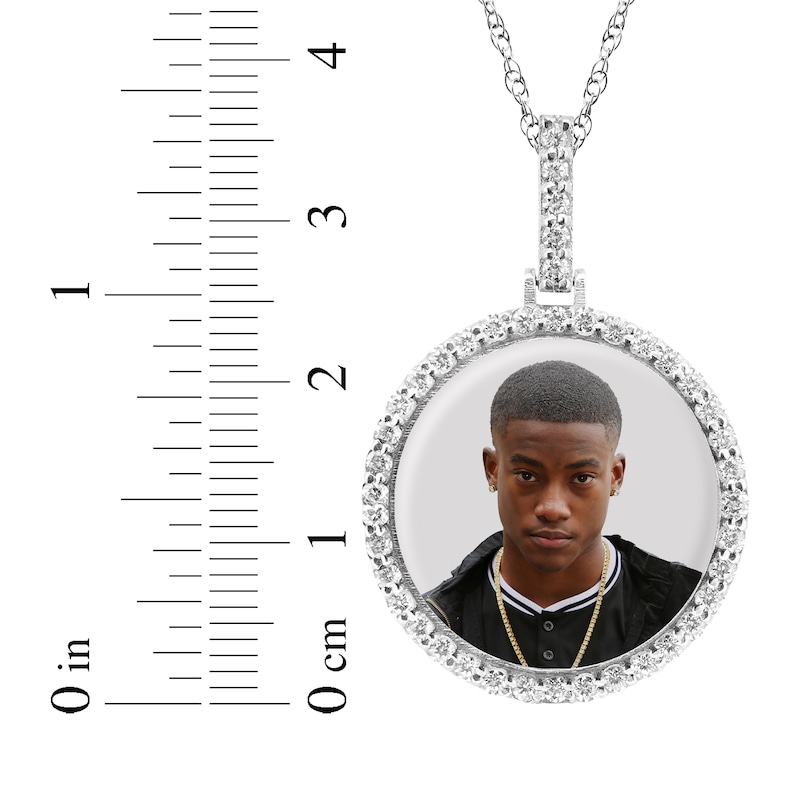 Main Image 4 of Photo Diamond Accent Frame Disc Necklace 10K White Gold 18"