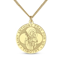 Men's Saint & Name Medallion Necklace 10K Yellow Gold 22"