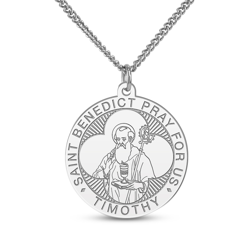 Main Image 2 of Men's Saint & Name Medallion Necklace Sterling Silver 22"
