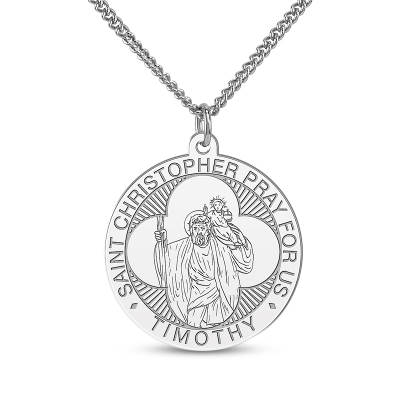 Main Image 3 of Men's Saint & Name Medallion Necklace Sterling Silver 22"