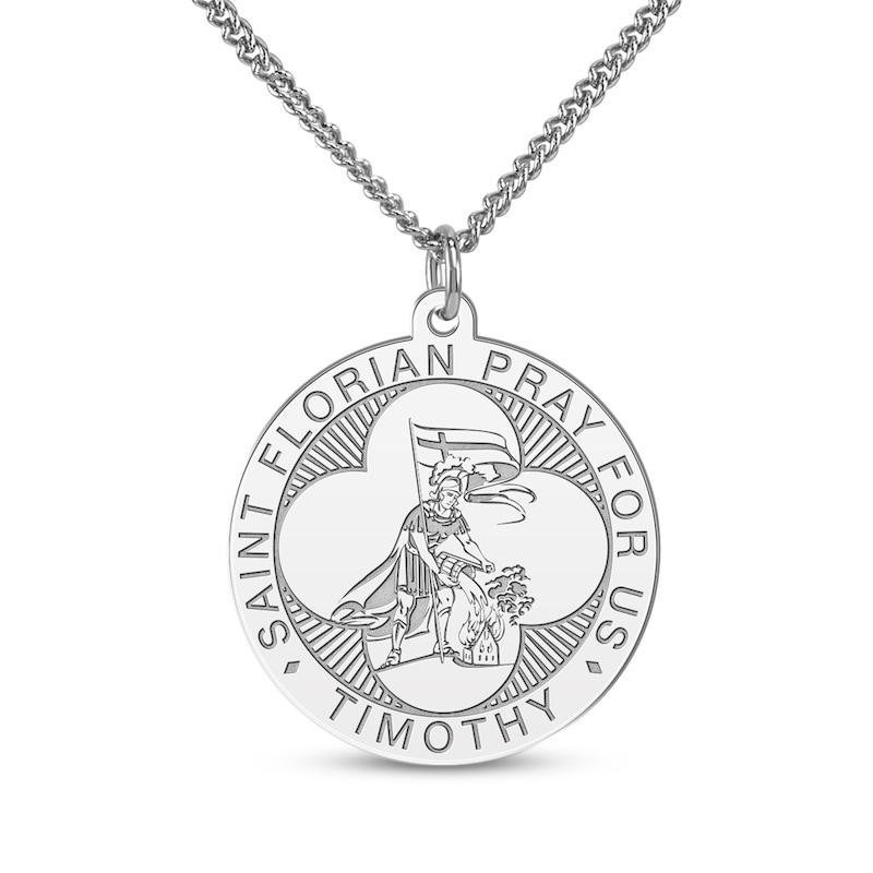 Main Image 4 of Men's Saint & Name Medallion Necklace Sterling Silver 22"