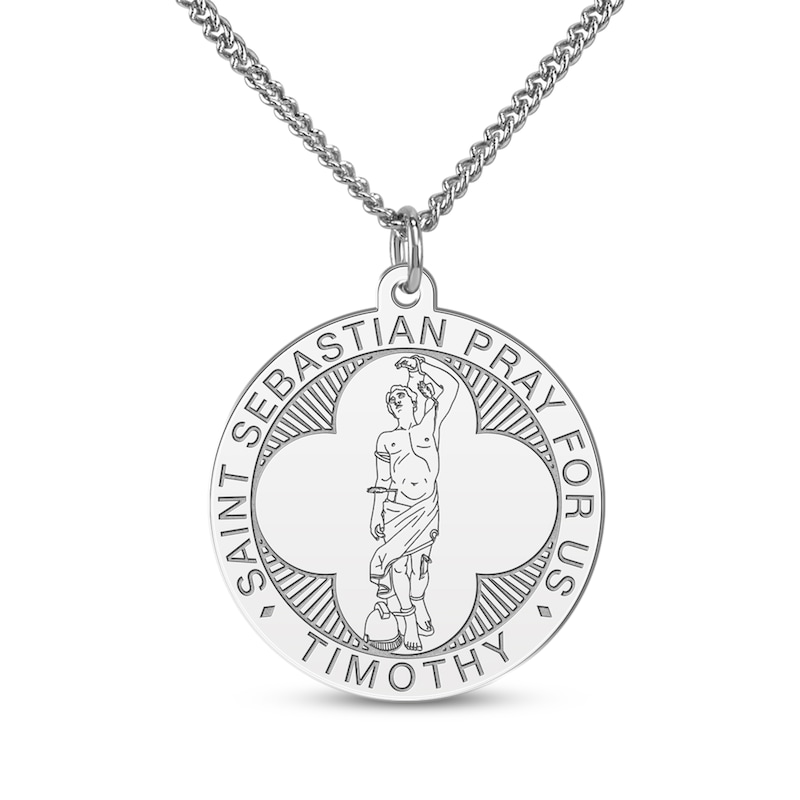 Main Image 6 of Men's Saint & Name Medallion Necklace Sterling Silver 22"