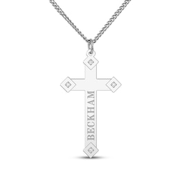 Men's Diamond Accent Cross Name Necklace Sterling Silver 22"